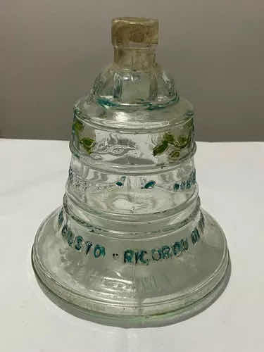 Garrafa Antiga De Vidro Em Formato De Sino Com Pintura