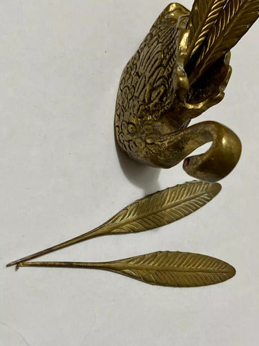 Antigo Tinteiro De Bronze Pato Penas