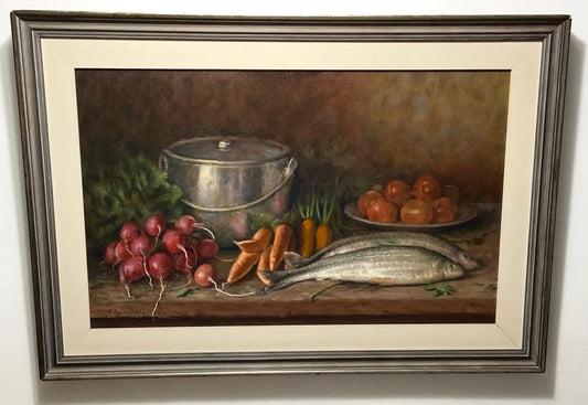 A. Meireles - Quadro Antigo Ost Natureza Morta com Peixes E Legumes