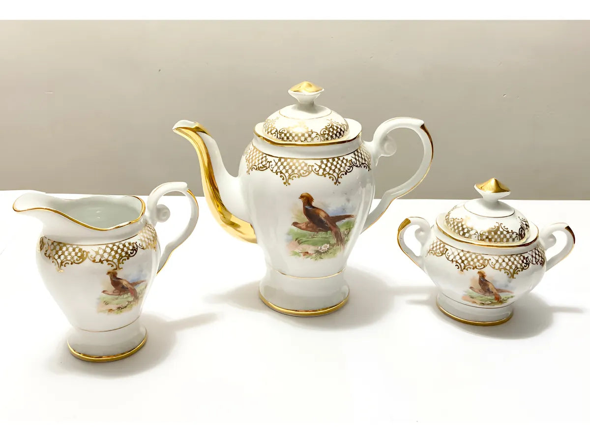 Antigo Jogo Porcelana Real Com Dourado - 3 Peças