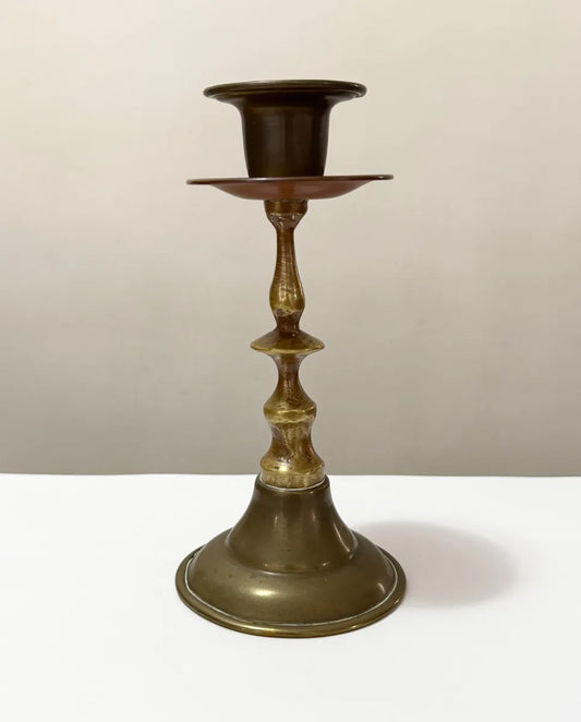 Antigo Castiçal Inglês Em Bronze/latão Século XIX