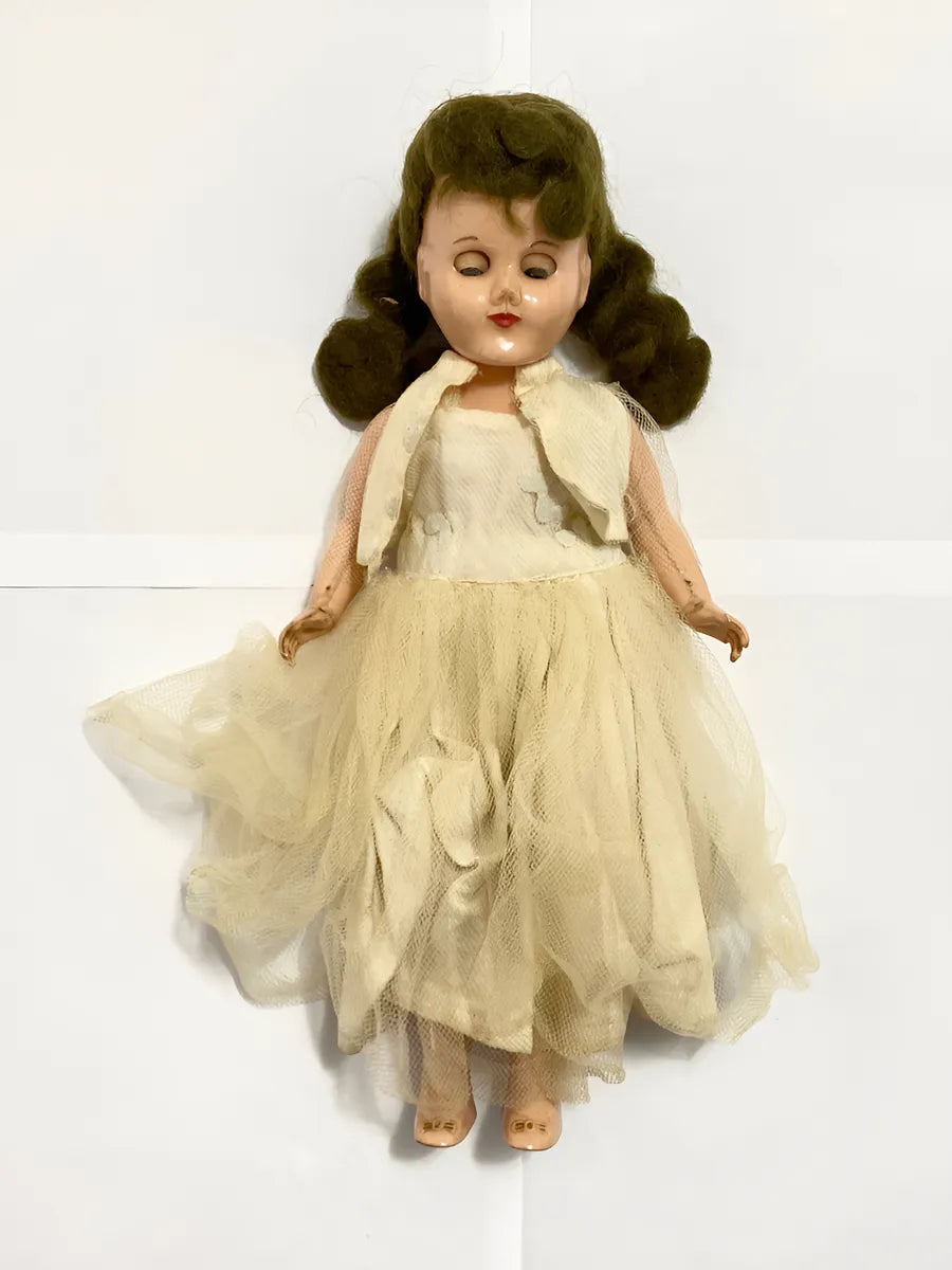 Boneca Antiga Olhos De Dormir Anos 50 C/ Roupa