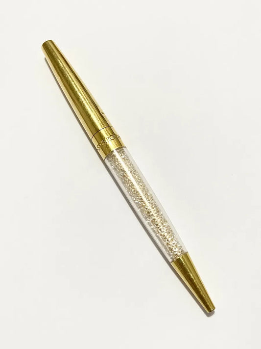 Caneta Swarovski Original Dourada Com Cristais Dourado Preto