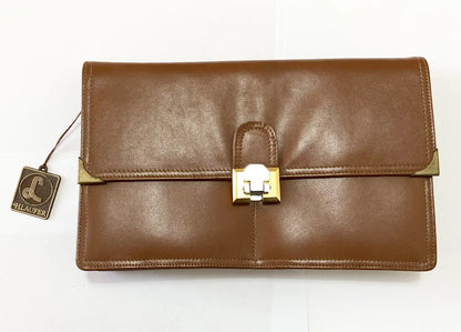 Carteira Clutch Antiga H. Laufer Couro Marrom Marrom