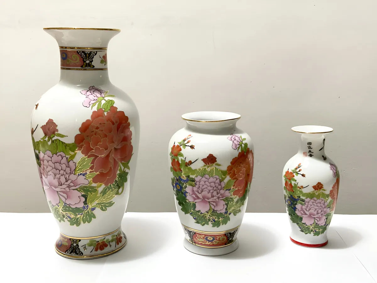 Conjunto 3 Vasos Orientais Porcelana Taiwan Antigos