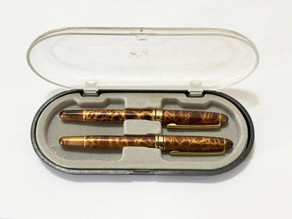 Conjunto Canetas Antigas Taiwan Marmorizadas Com Estojo Refil