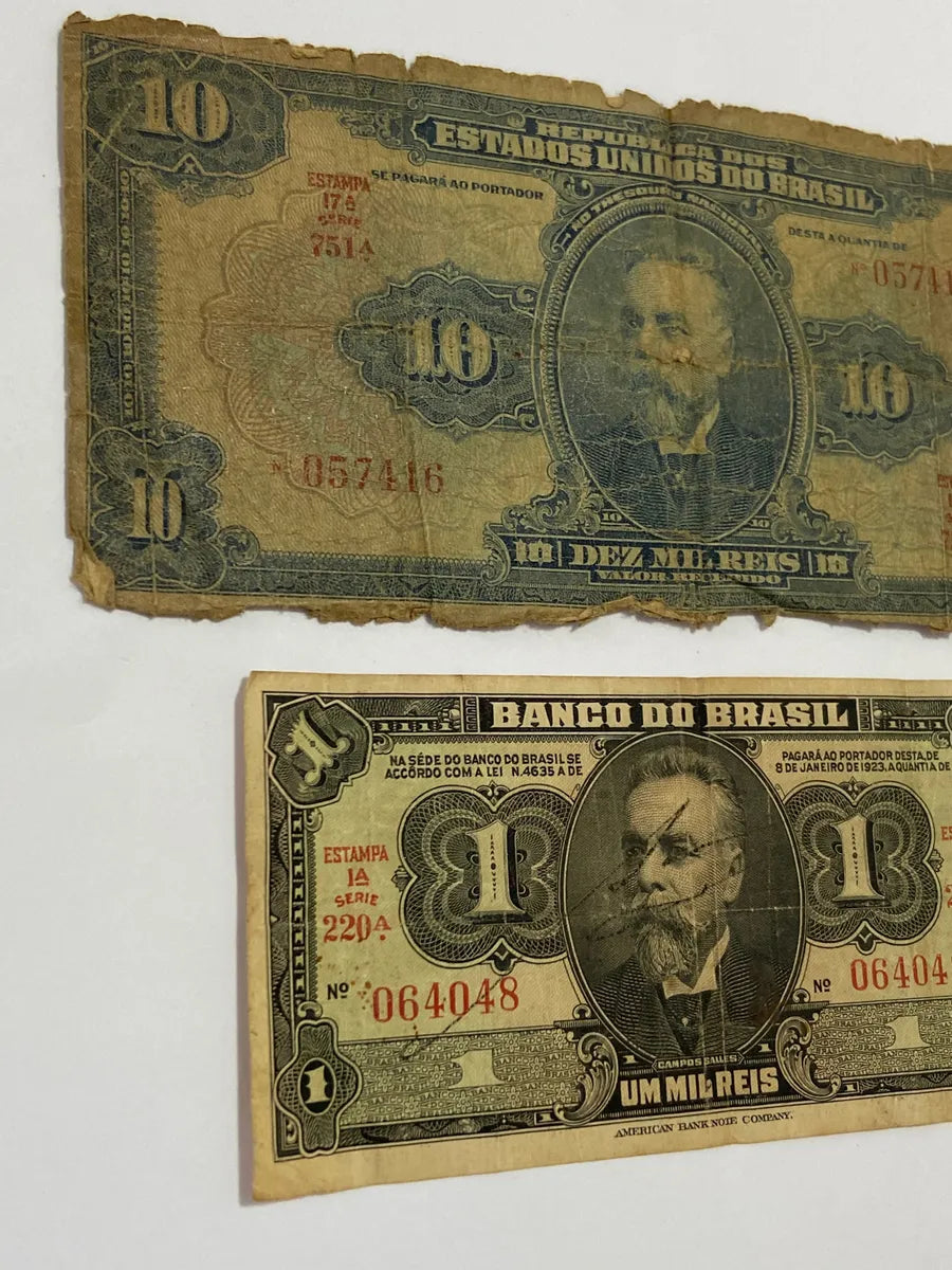 Cédulas Antigas Do Brasil - 10 Mil Réis E 1 Mil Réis