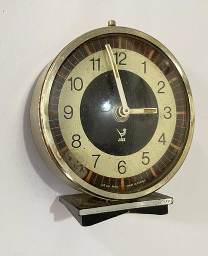 Relógio Despertador Antigo Francês Jazz 1970 Preto E Prata