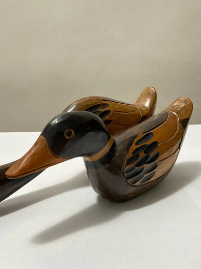 Par De Patos Em Madeira Esculpida À Mão - Antigas Esculturas