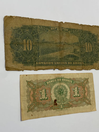 Cédulas Antigas Do Brasil - 10 Mil Réis E 1 Mil Réis