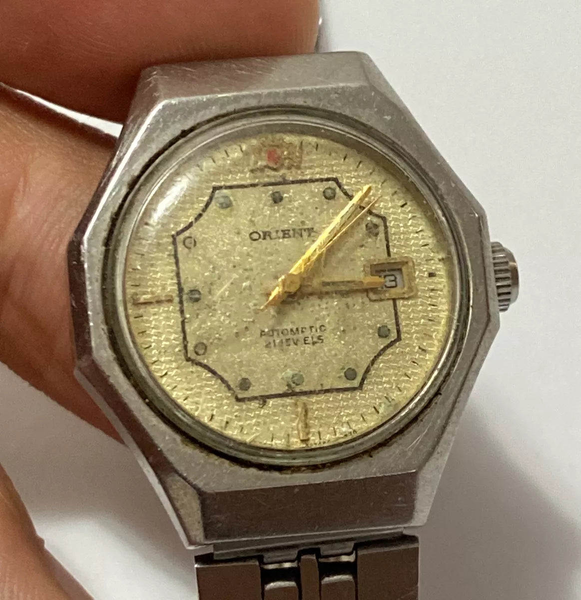 Relógio Antigo Orient Automatic 21 Jewels Au4976 Octogonal Prateado