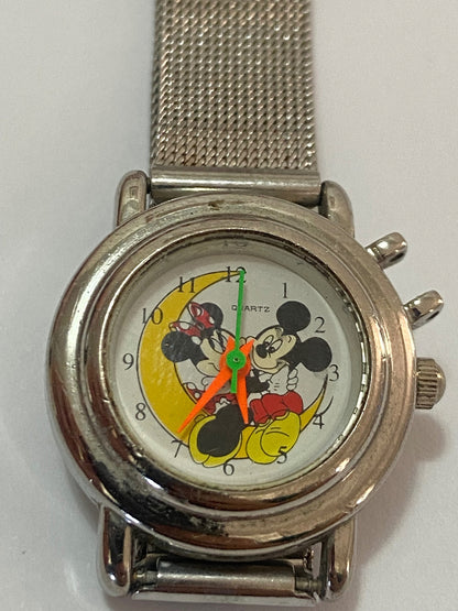 Relógio Antigo Mickey Minnie Quartz Prata Water Resist Prateado