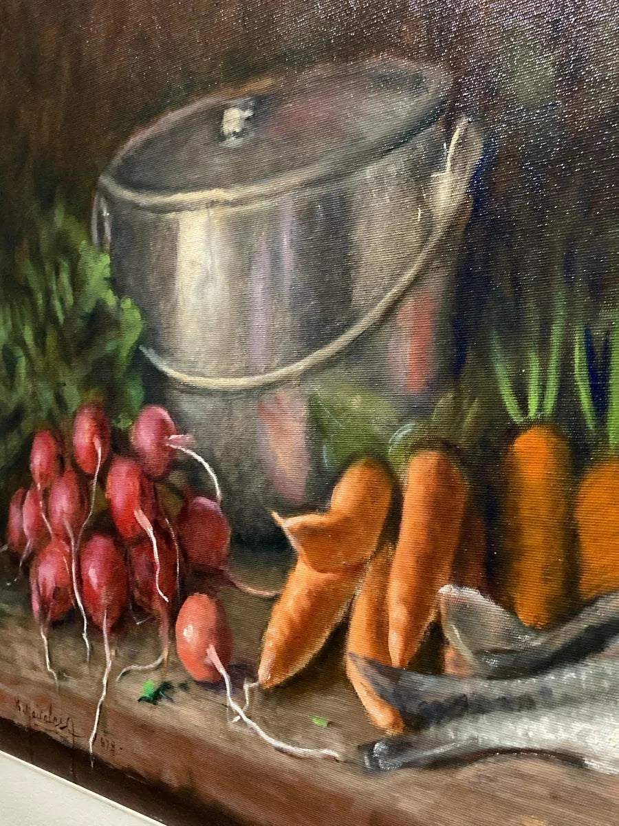 A. Meireles - Quadro Antigo Ost Natureza Morta com Peixes E Legumes