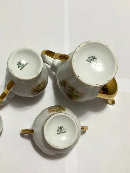 Antigo Jogo Porcelana Real Com Dourado - 3 Peças