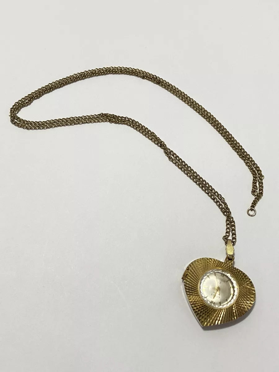 Relógio Antigo Raro Colar Coração Suiço Lucky De Luxe Dourado