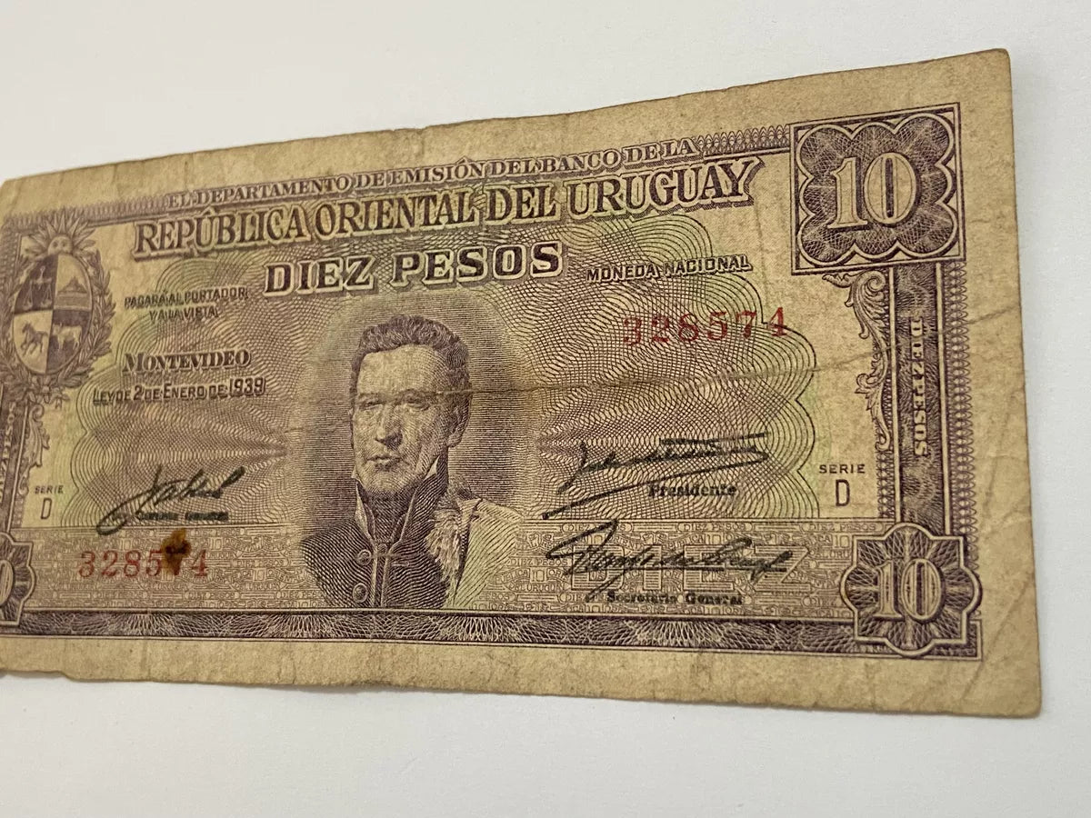 Cédula Antiga Uruguai 1939 10 Pesos Serie D