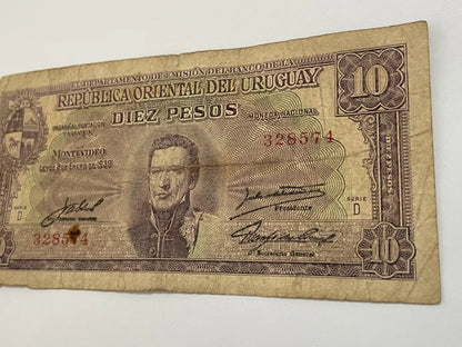 Cédula Antiga Uruguai 1939 10 Pesos Serie D