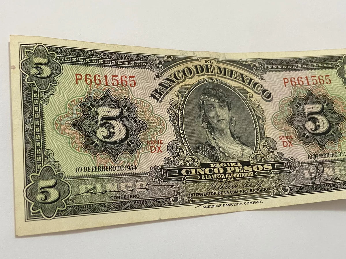 Cédula Antiga 1954 Mexico 5 Pesos