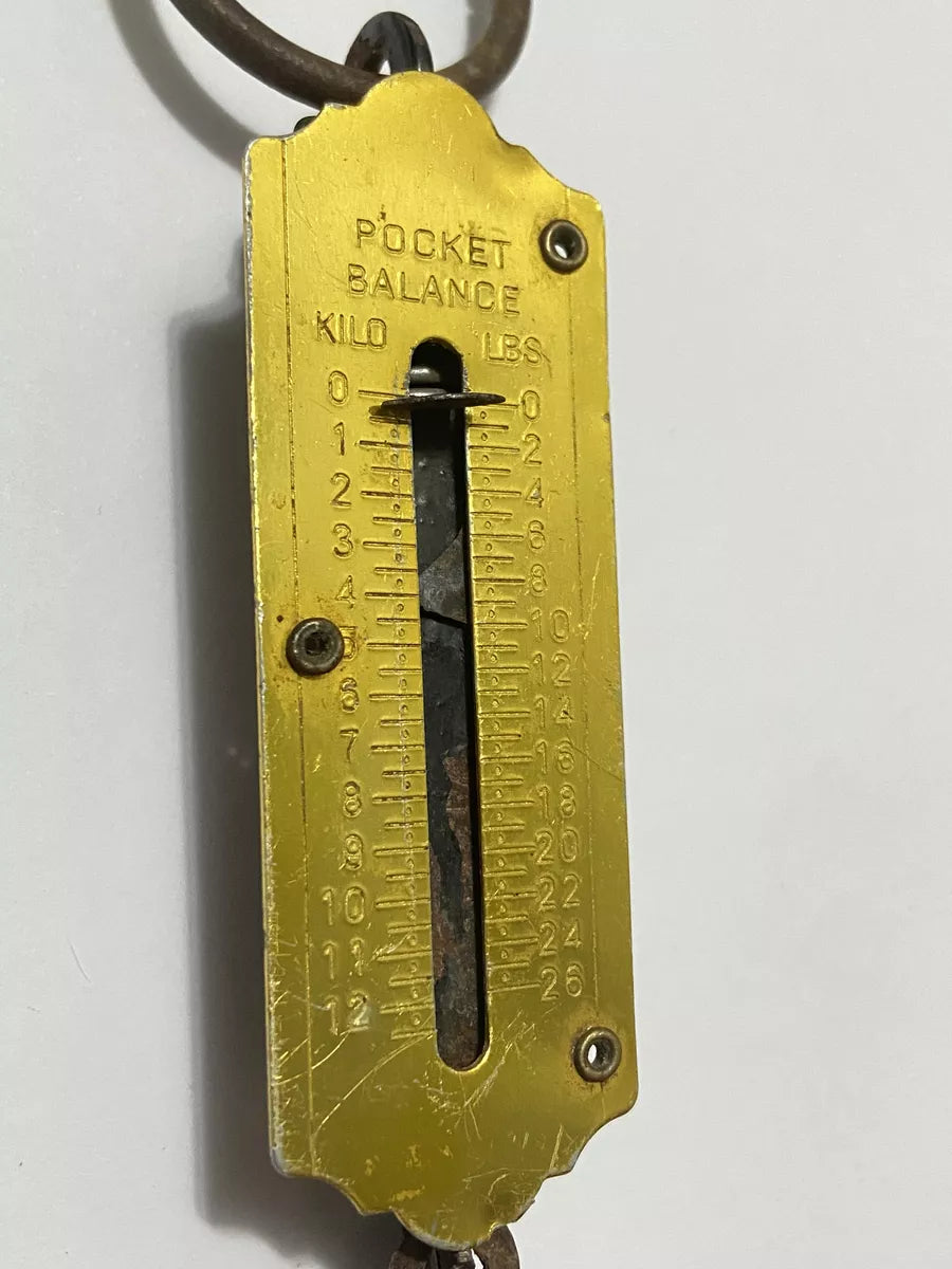 Mini Balança Antiga Pocket Mecânica 12 Kg Gancho Dourada
