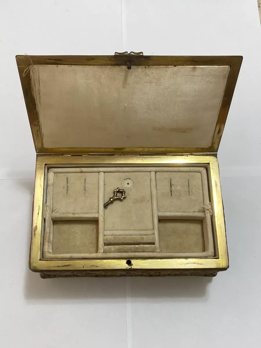 Antigo Porta Joias Caixa Cofre De Bronze Imperio Decorada