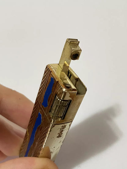 Isqueiro Antigo Azul E Dourado