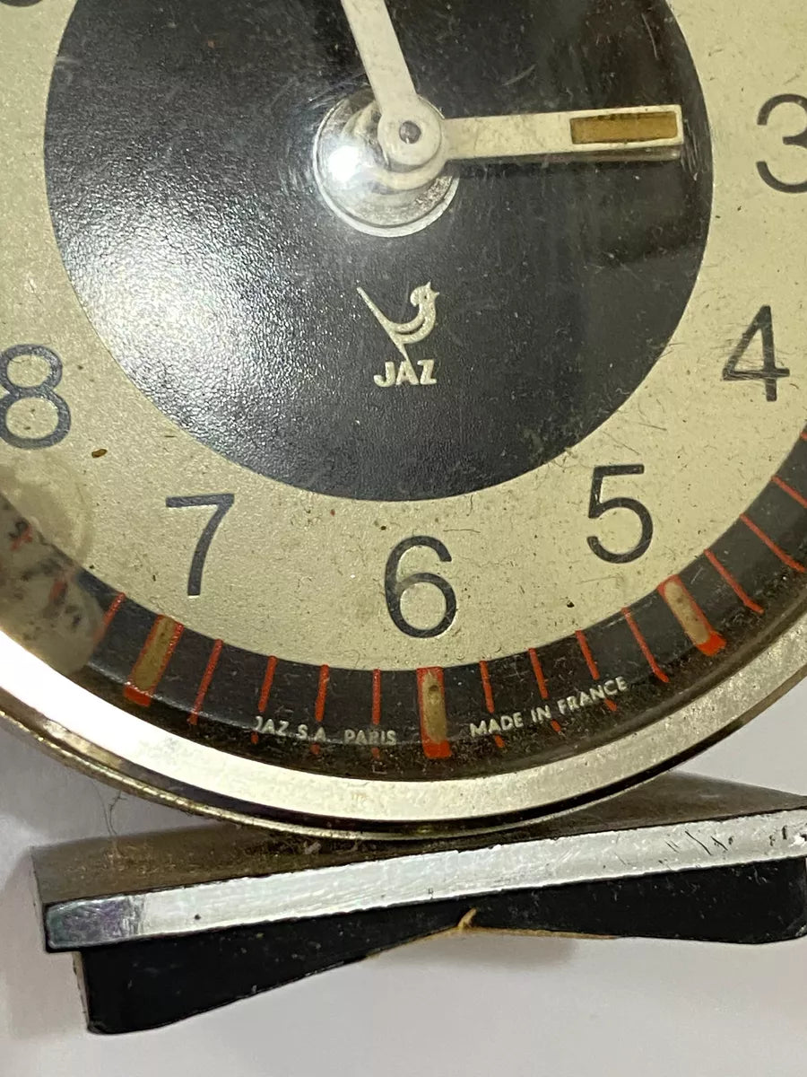 Relógio Despertador Antigo Francês Jazz 1970 Preto E Prata