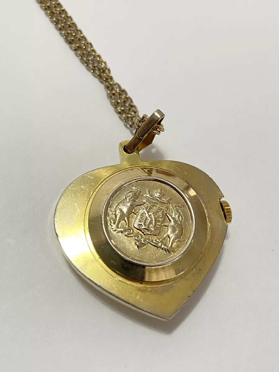 Relógio Antigo Raro Colar Coração Suiço Lucky De Luxe Dourado