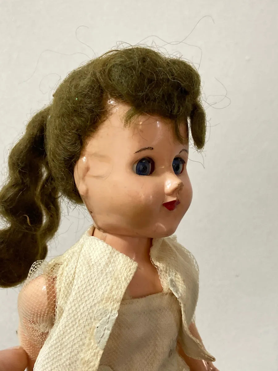 Boneca Antiga Olhos De Dormir Anos 50 C/ Roupa
