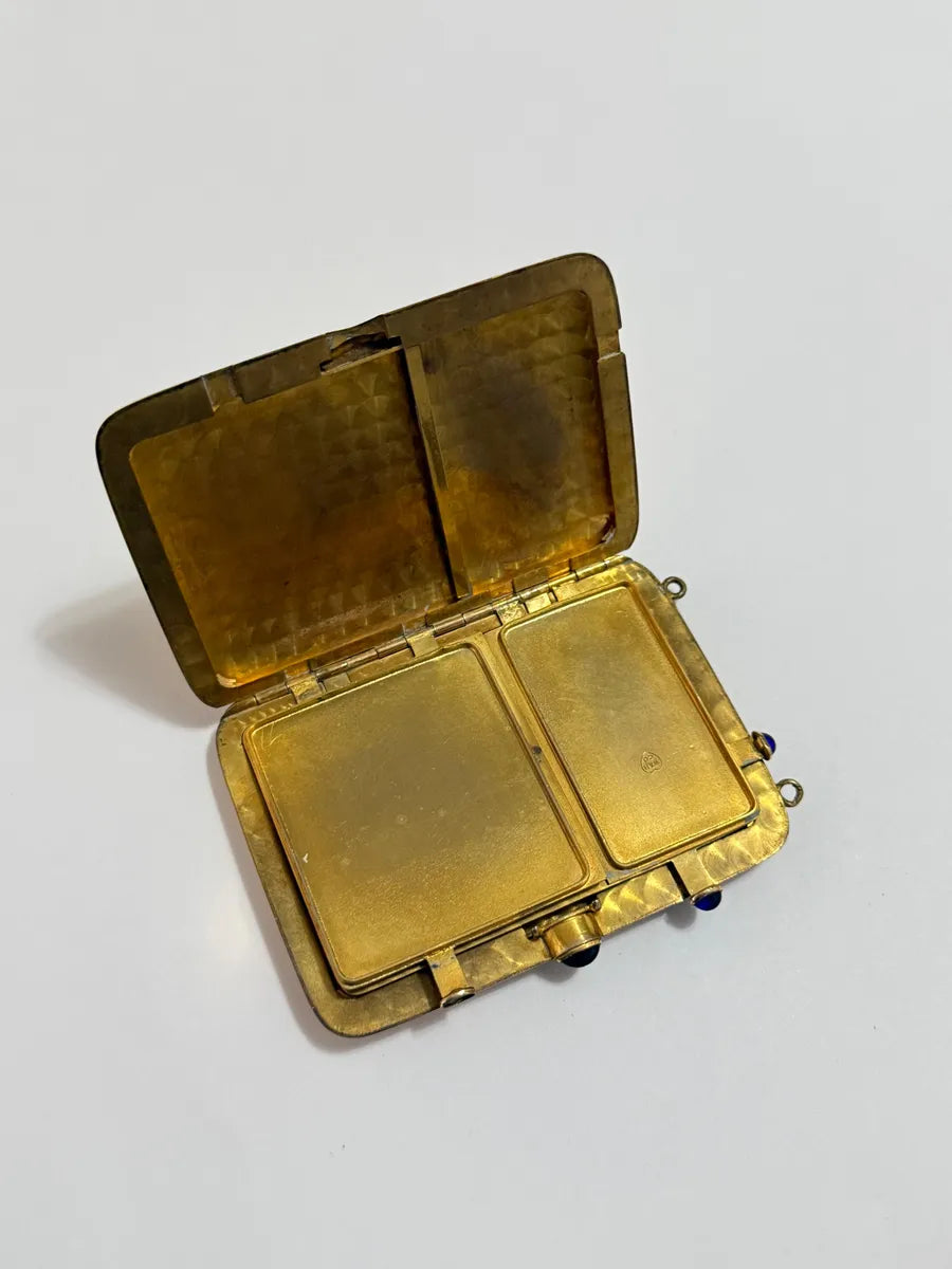 Estojo Porta Cartões Antigo W&H Co Banhado A Ouro Com Pedras