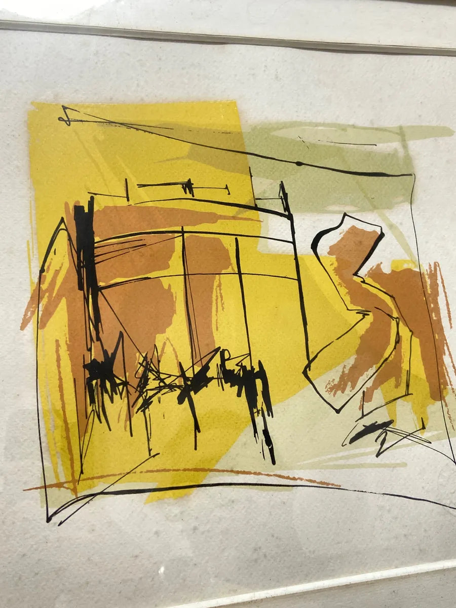 Quadro Antigo Arte Abstrata Colorida Com Moldura Branca Colorido