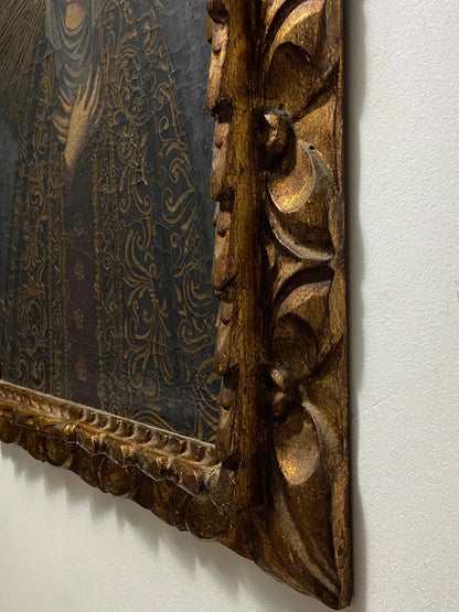 Quadro Antigo Cusquenho Nossa Senhora Moldura Dourada