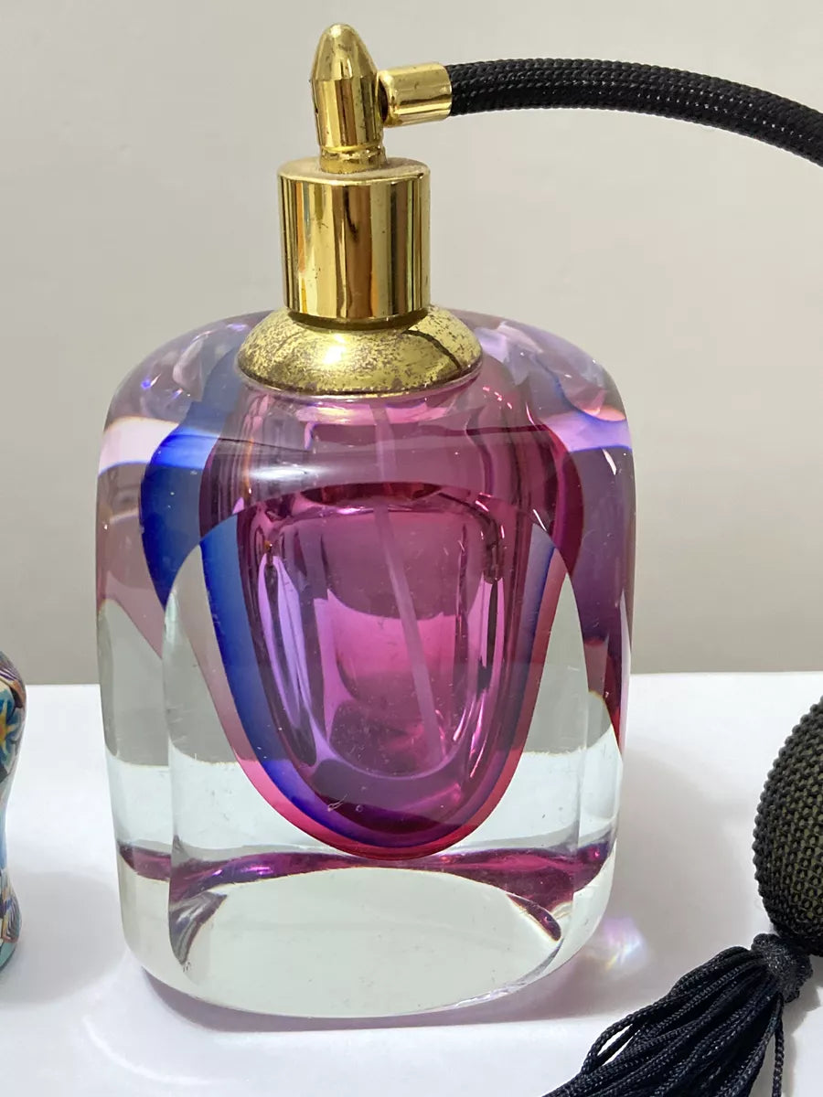 Perfumeiro Antigo Com Borrifador Art Decô Violeta E Azul