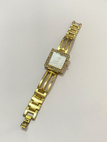 Relógio Antigo Catinet Quartz Com Pedras Quadrado Dourado