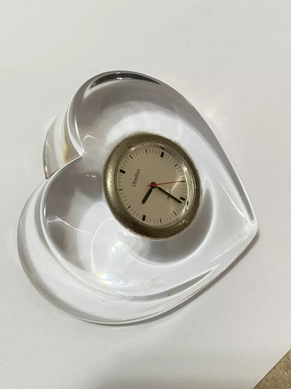 Relógio De Mesa Antigo Coração Em Cristal Sueco Orrefors