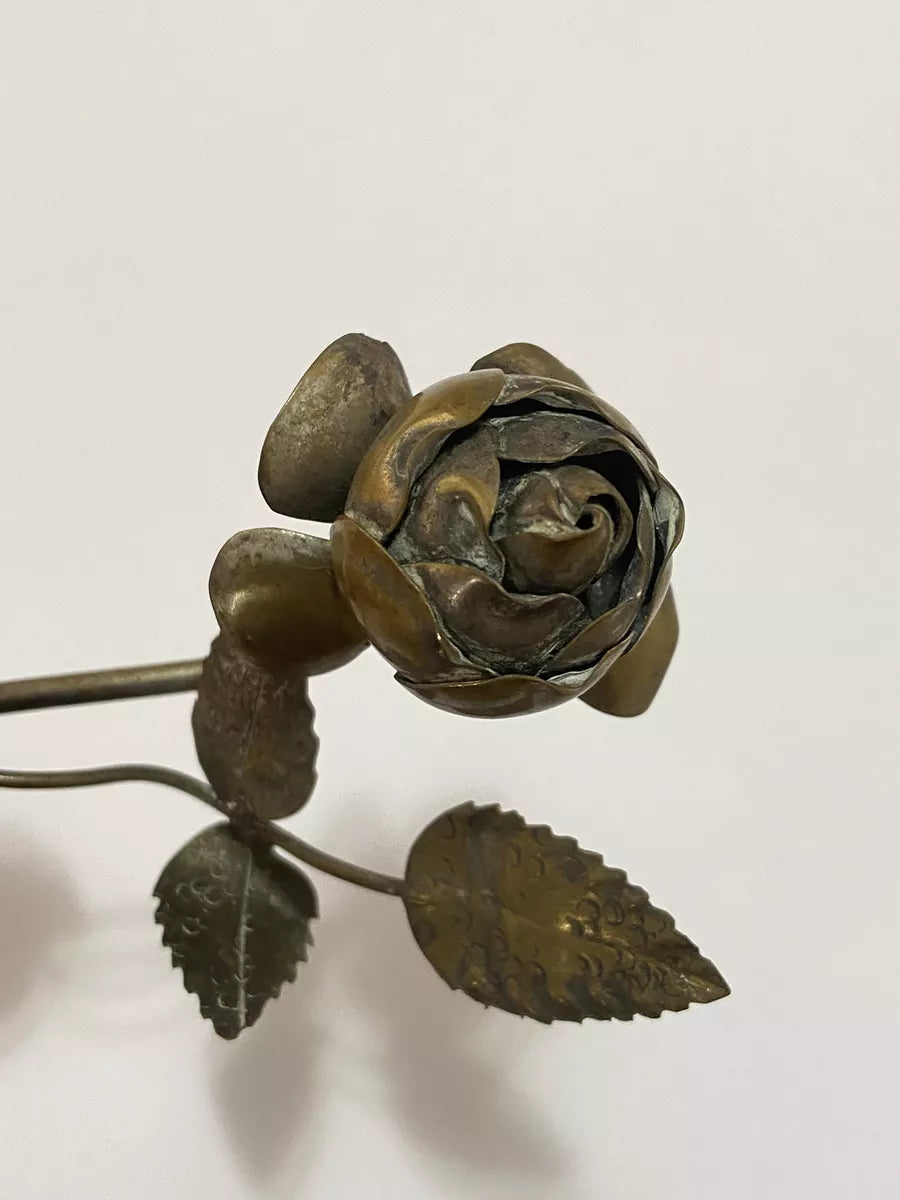 Escultura Flor Rosa Espessurada A Prata Antiga 15cm