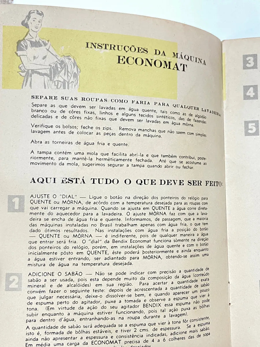 Antigo Manual Bendix Economat Lavadeira Automatica Anos 50
