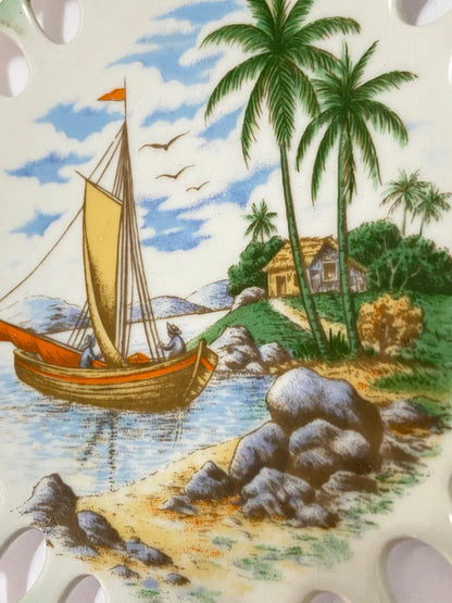 Prato Antigo Schmidt Porcelana Decorado 19,5cm Verde