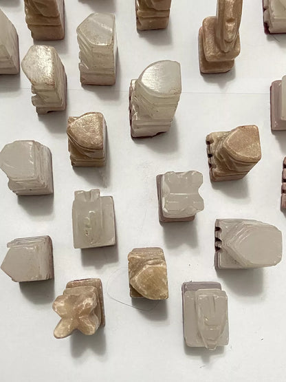 Antigas Peças De Xadrez Em Mármore Pedra Onix Asteca