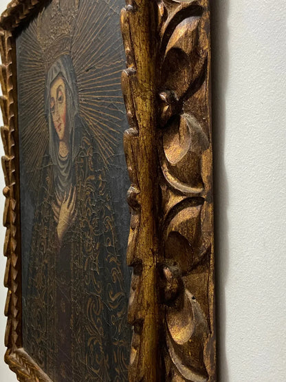 Quadro Antigo Cusquenho Nossa Senhora Moldura Dourada