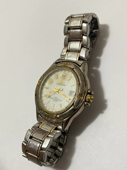 Relógio Antigo Cosmos Quartz 510am Prata E Dourado Prateado