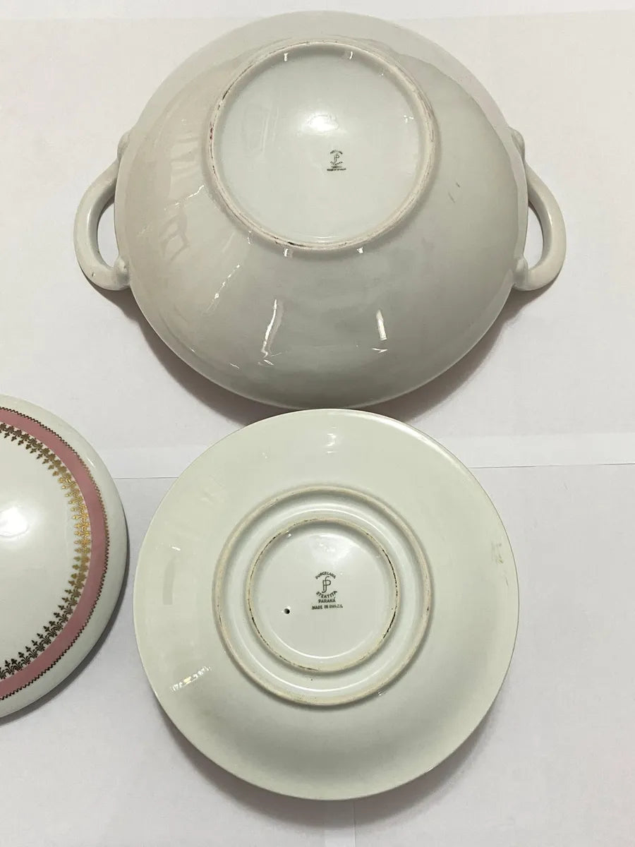 Conjunto Antigo Sopeira E Molheira Em Porcelana Steatita
