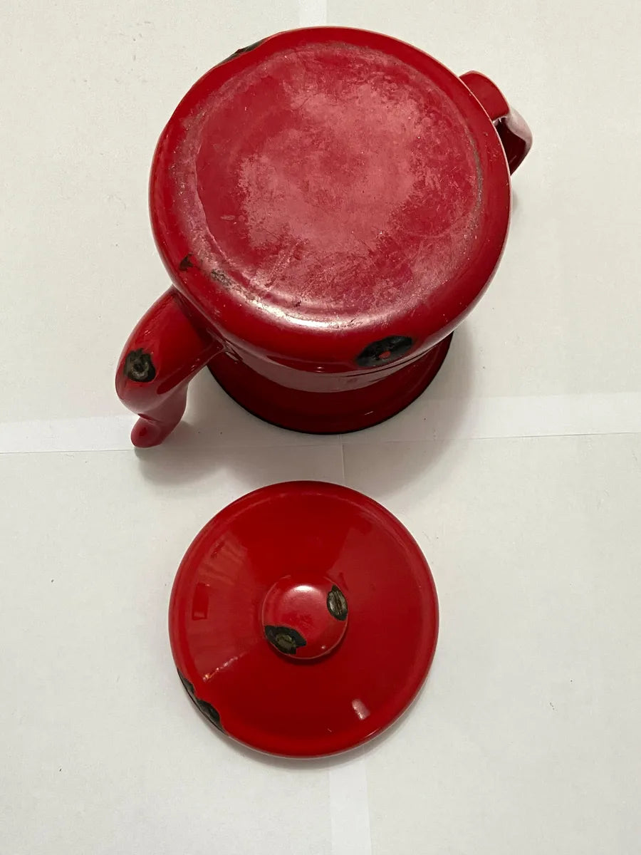 Bule Antigo Esmaltado Vermelho Vermelho