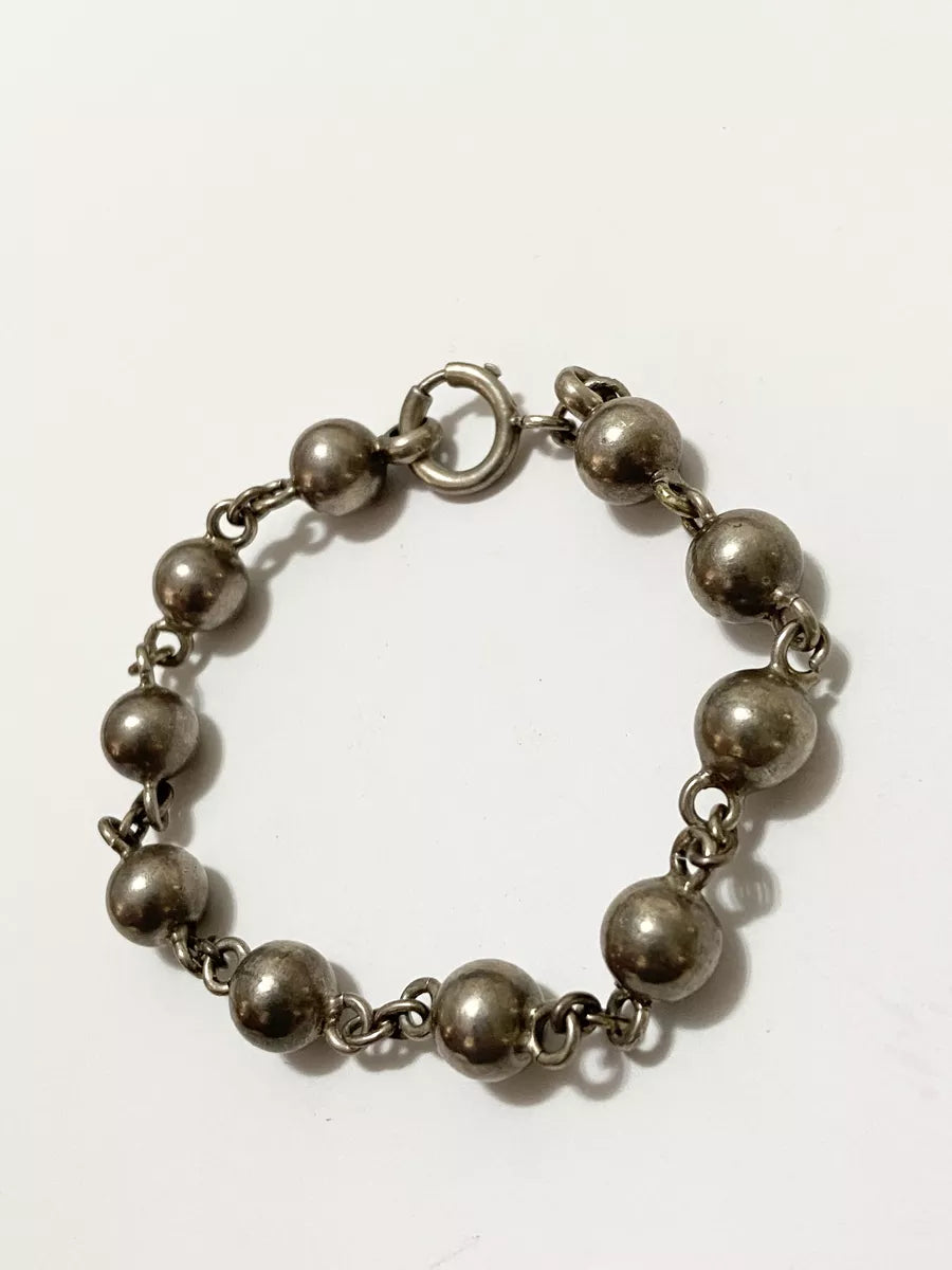 Pulseira Bolinhas Prata Antiga Ajustável