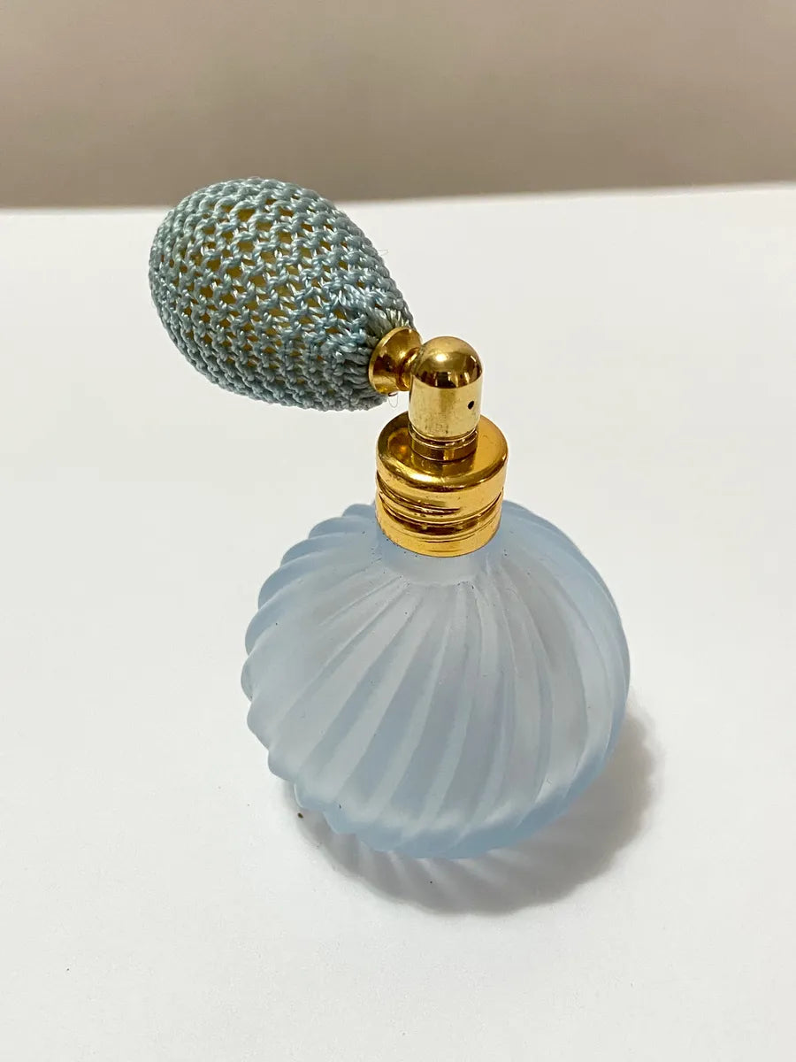 Perfumeiro Antigo Borrifador Em Vidro Fosco Azul