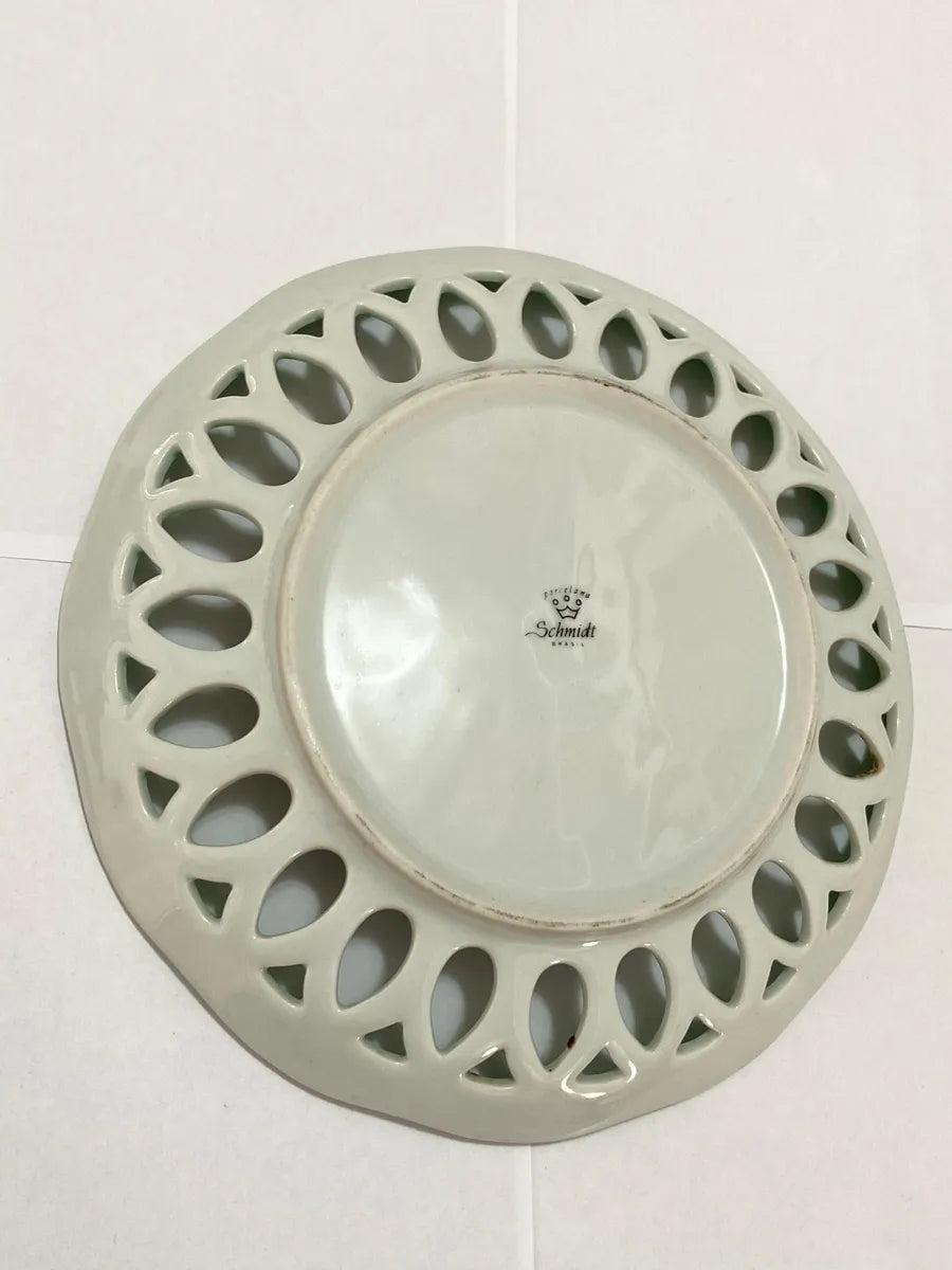 Prato Antigo Schmidt Porcelana Decorado 19,5cm Verde