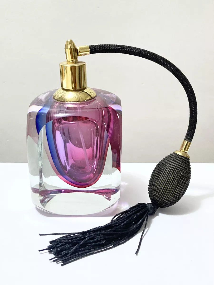 Perfumeiro Antigo Com Borrifador Art Decô Violeta E Azul