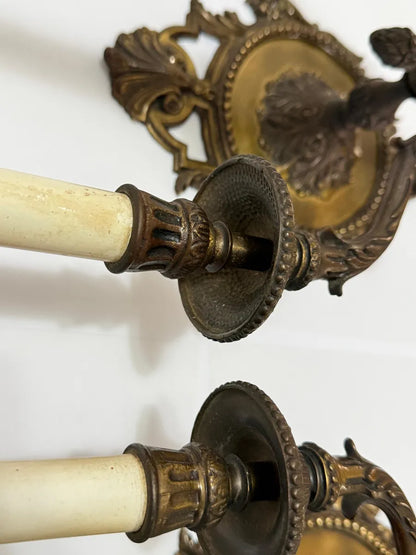 Par De Arandelas De Parede Antigas Bronze 3 Braços Luís XV