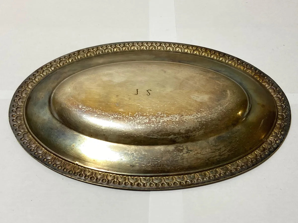 Antiga Travessa Oval Metal Prateado 27x18,5cm