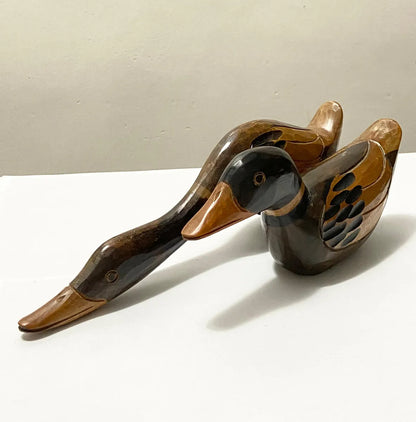 Par De Patos Em Madeira Esculpida À Mão - Antigas Esculturas