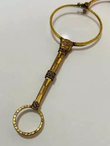 Óculos Antigo Dourado Com Lentes Originais Século Xix